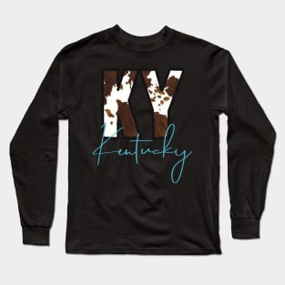 KY Brown Cow Pattern Kentucky Design Long Sleeve T-Shirt